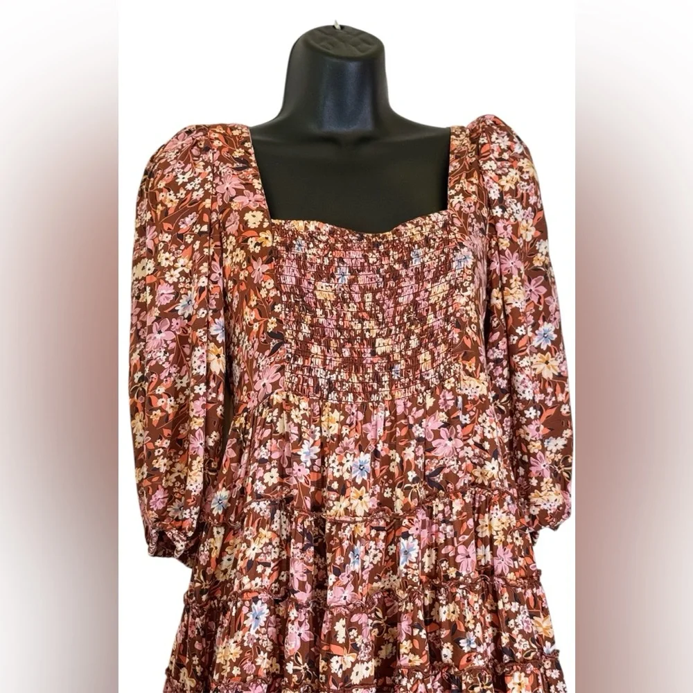 Gypsy Love Smocked Floral Puff Sleeve Mini Dress Boho Festival Style Size M - Picture 8 of 14